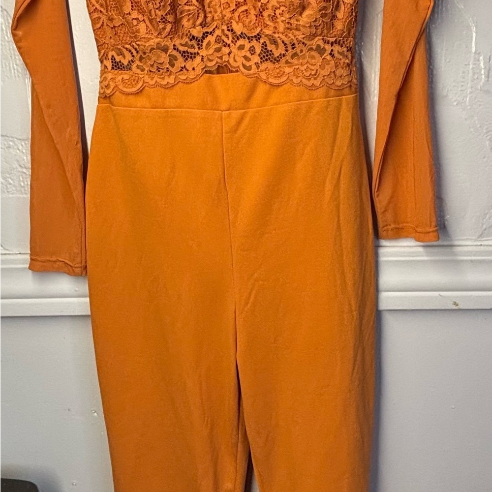 Haute Monde Orange Lace Detail Jumpsuit